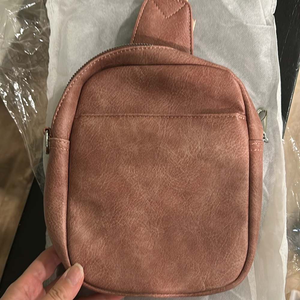 Pink Crossbody Bag with pattern strap. Anti theft - Picture 2 of 2